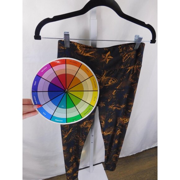No Boundaries Leggings Womens Small Medium Black Orange Tattoo Print Butterfly - Picture 10 of 12